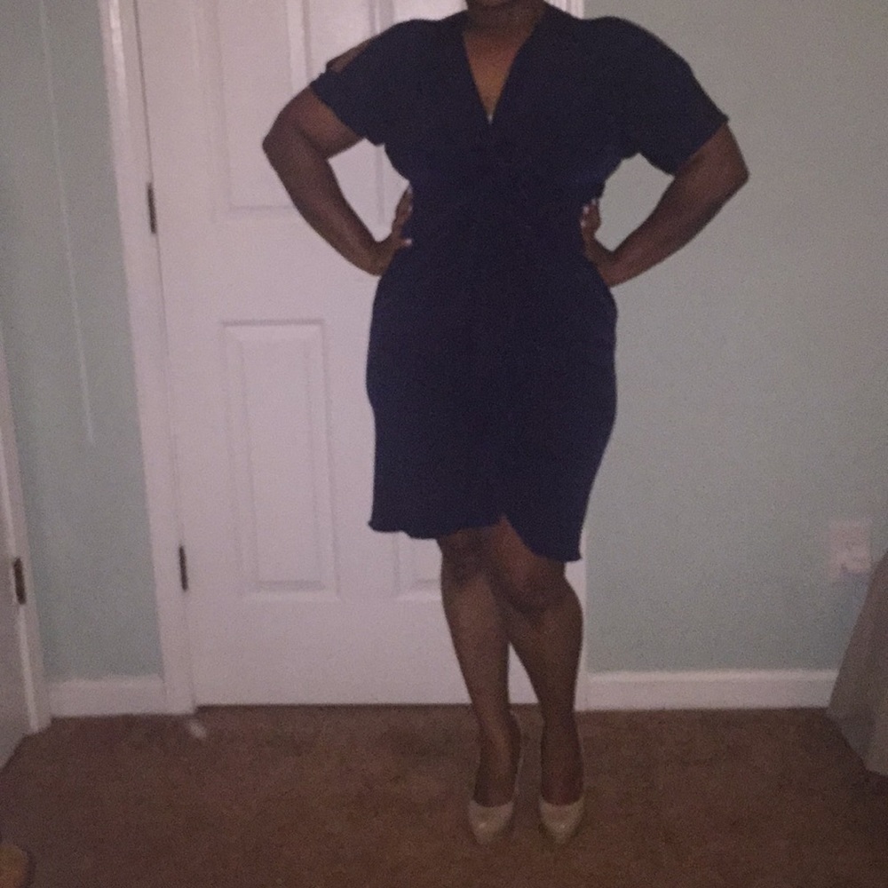 Navy mid rouched dress